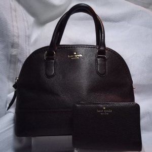 Kate Spade Black Leather Handbag Satchel with Matching Wallet New w/O Tags